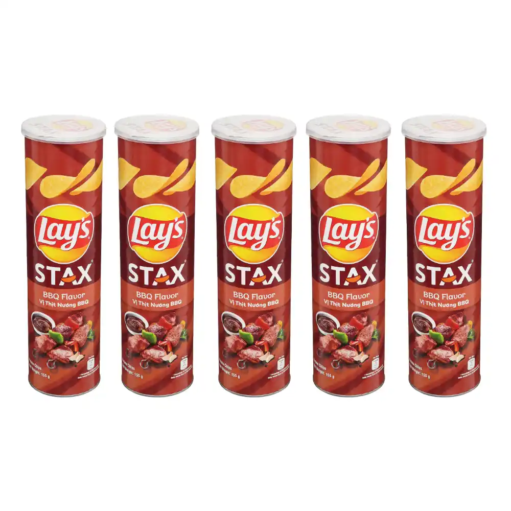 Lốc 5 hộp snack khoai tây Lay's Stax vị thịt nướng BBQ 100g