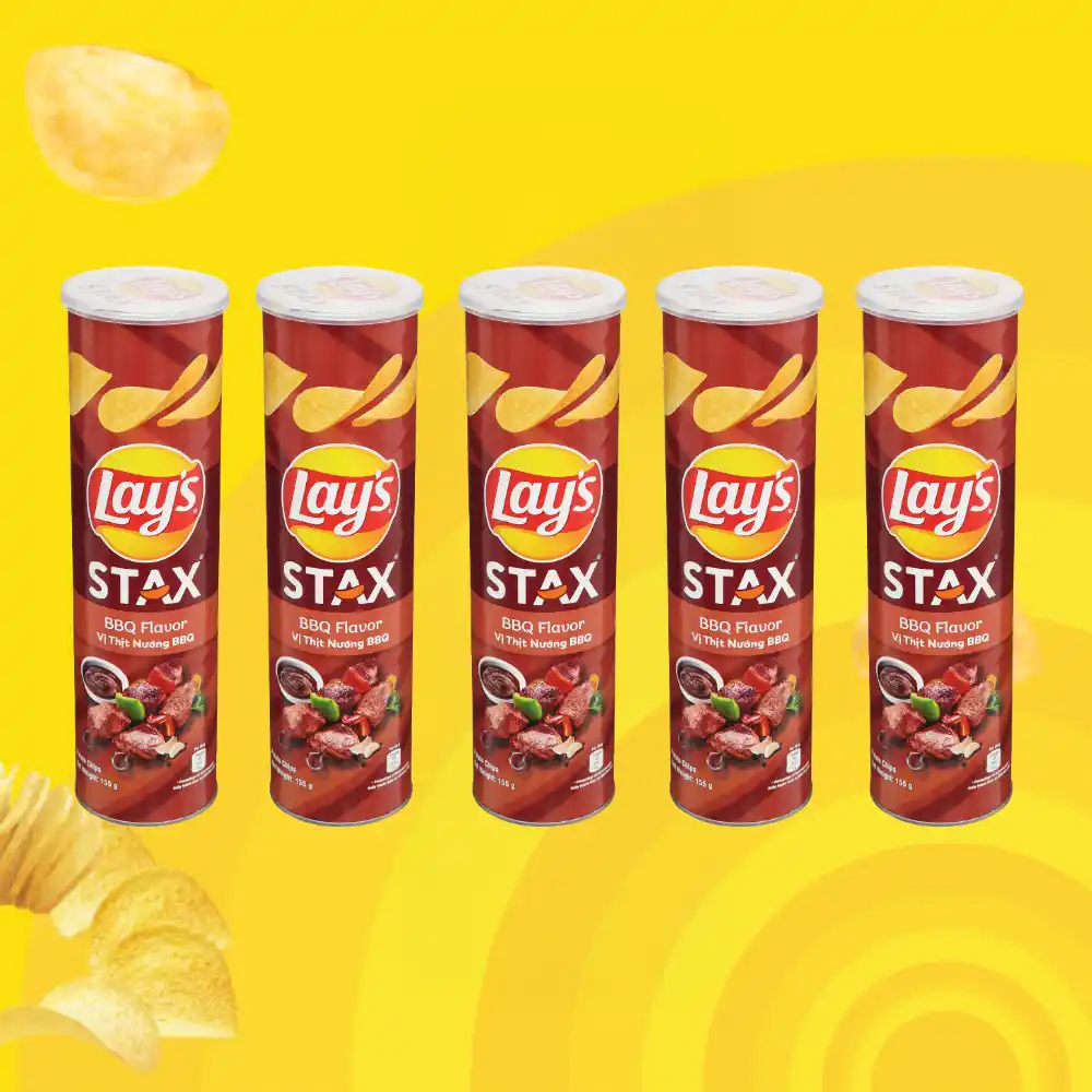 Lốc 5 hộp snack khoai tây Lay's Stax vị thịt nướng BBQ 100g
