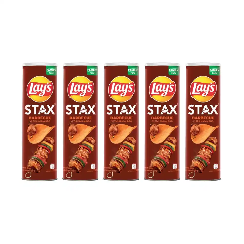 Lốc 5 hộp snack khoai tây Lay's Stax vị thịt nướng BBQ 150g