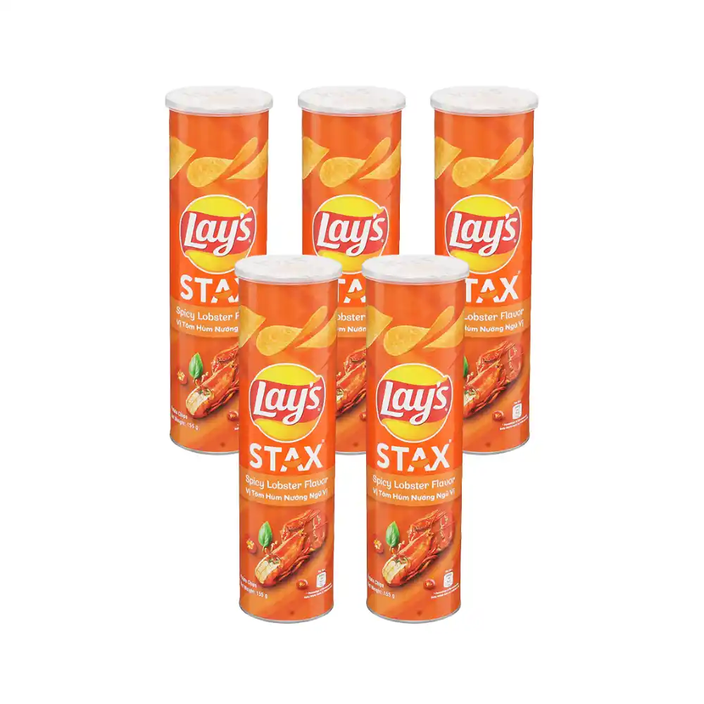 Lốc 5 hộp snack khoai tây Lay's Stax vị tôm hùm nướng 155g