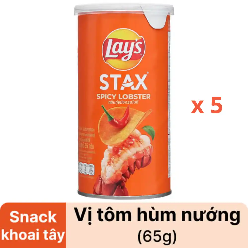 Lốc 5 hộp snack khoai tây Lay's Stax vị tôm hùm nướng 65g