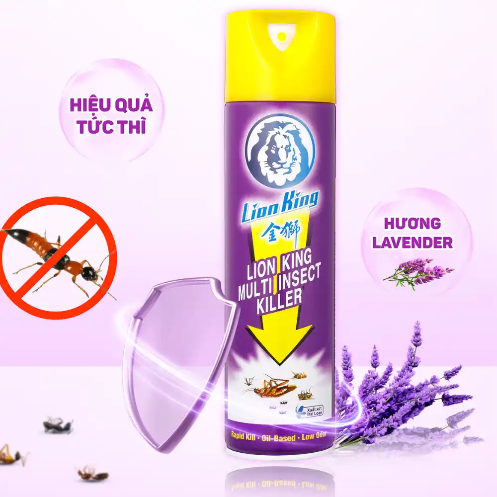 Lốc 6 chai bình xịt ruồi muỗi côn trùng Lion King 600ml