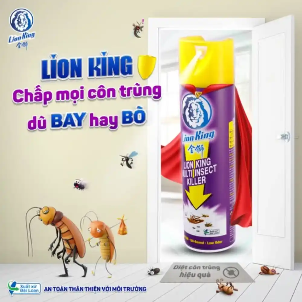 Lốc 6 chai bình xịt ruồi muỗi côn trùng Lion King 600ml