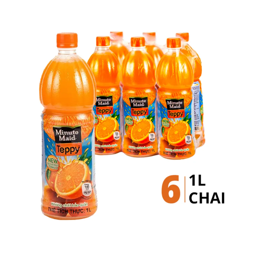 Lốc 6 chai nước cam có tép Teppy Minute Maid 1L