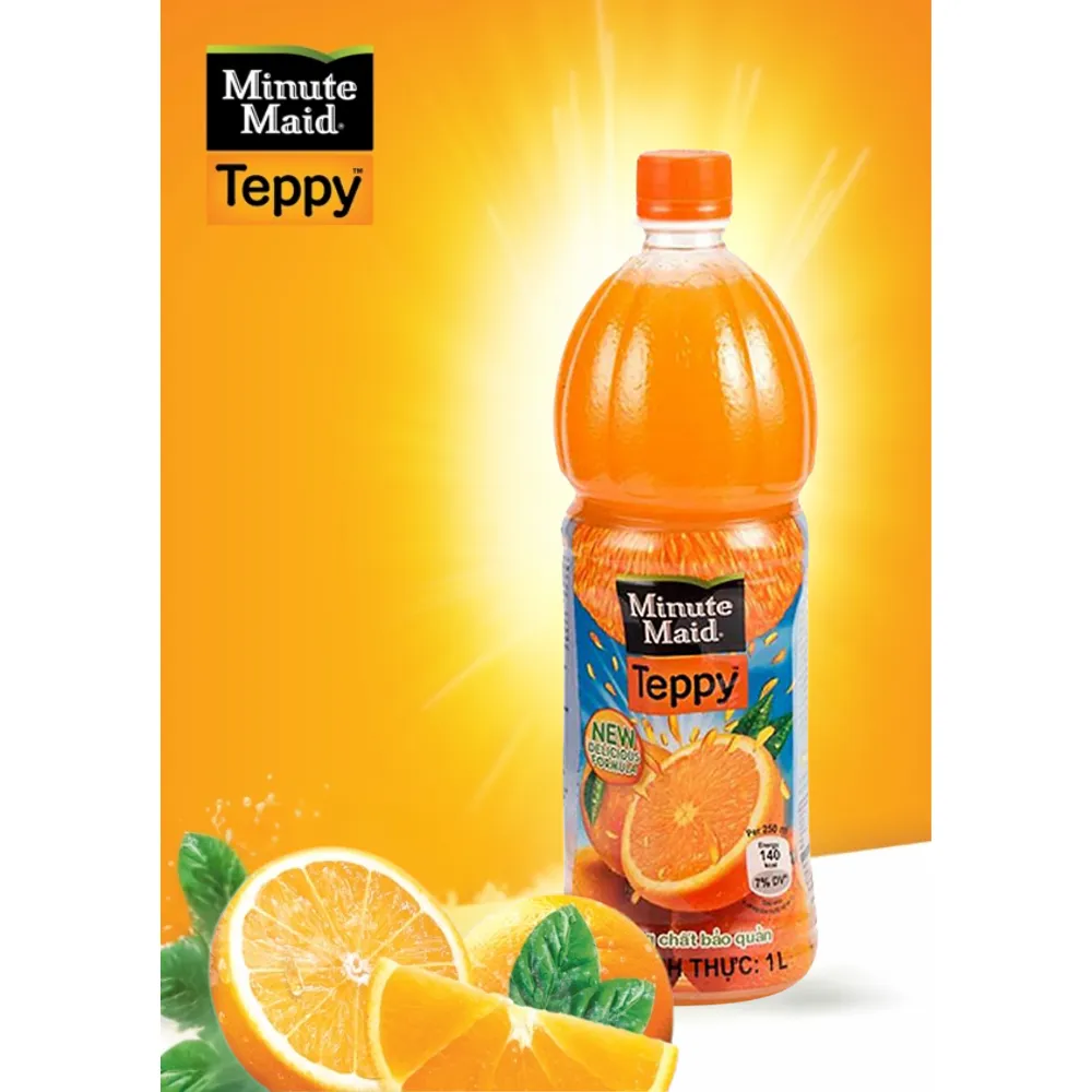 Lốc 6 chai nước cam có tép Teppy Minute Maid 1L