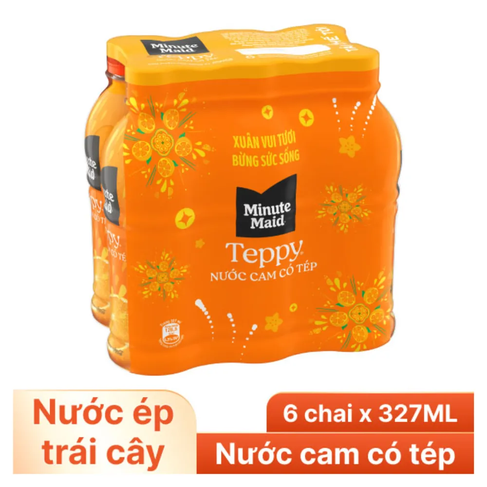 Lốc 6 chai nước cam có tép Teppy Minute Maid 327ml