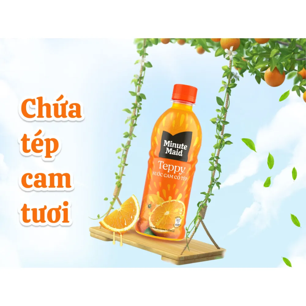 Lốc 6 chai nước cam có tép Teppy Minute Maid 327ml
