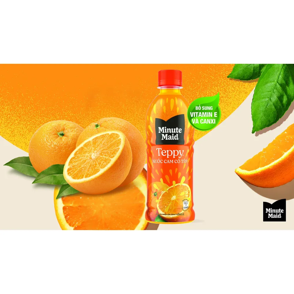 Lốc 6 chai nước cam có tép Teppy Minute Maid 327ml