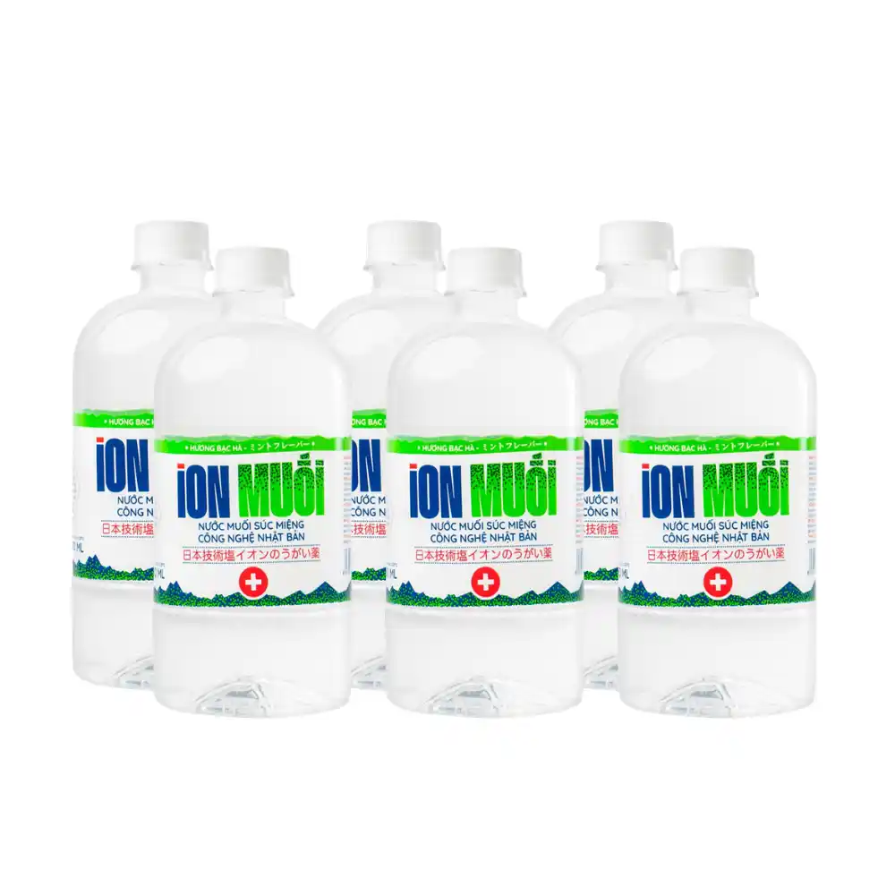 Lốc 6 chai nước muối súc miệng I-on Fujisalt hương bạc hà 680ml