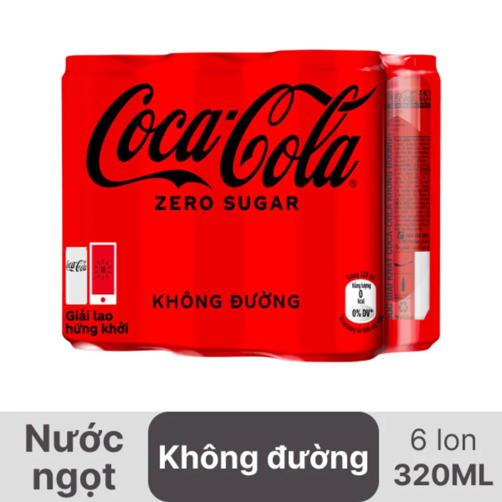 Lốc 6 chai nước ngọt Coca Cola zero sugar 320ml