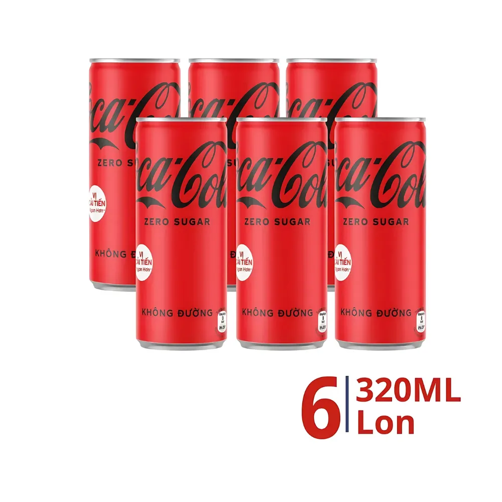 Lốc 6 chai nước ngọt Coca Cola zero sugar 320ml