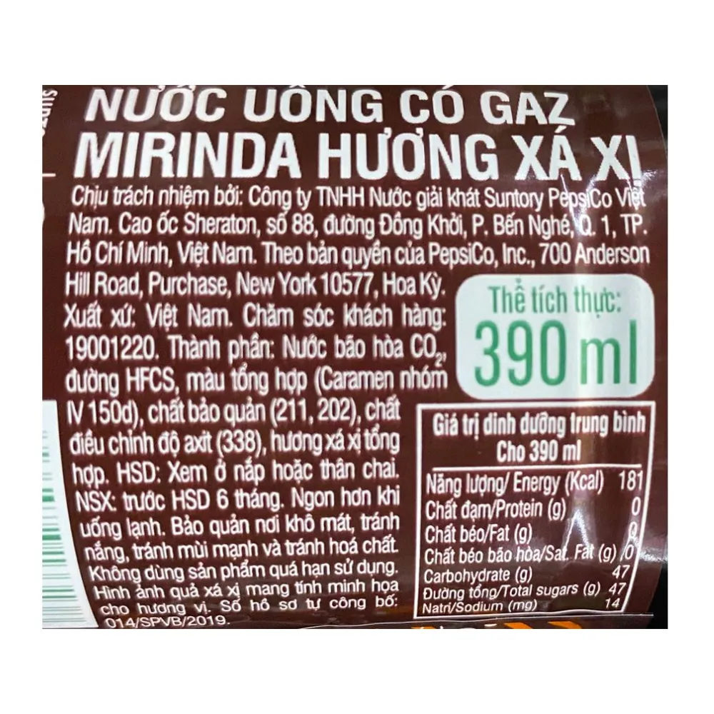 Lốc 6 chai nước ngọt Mirinda xá xị 390ml