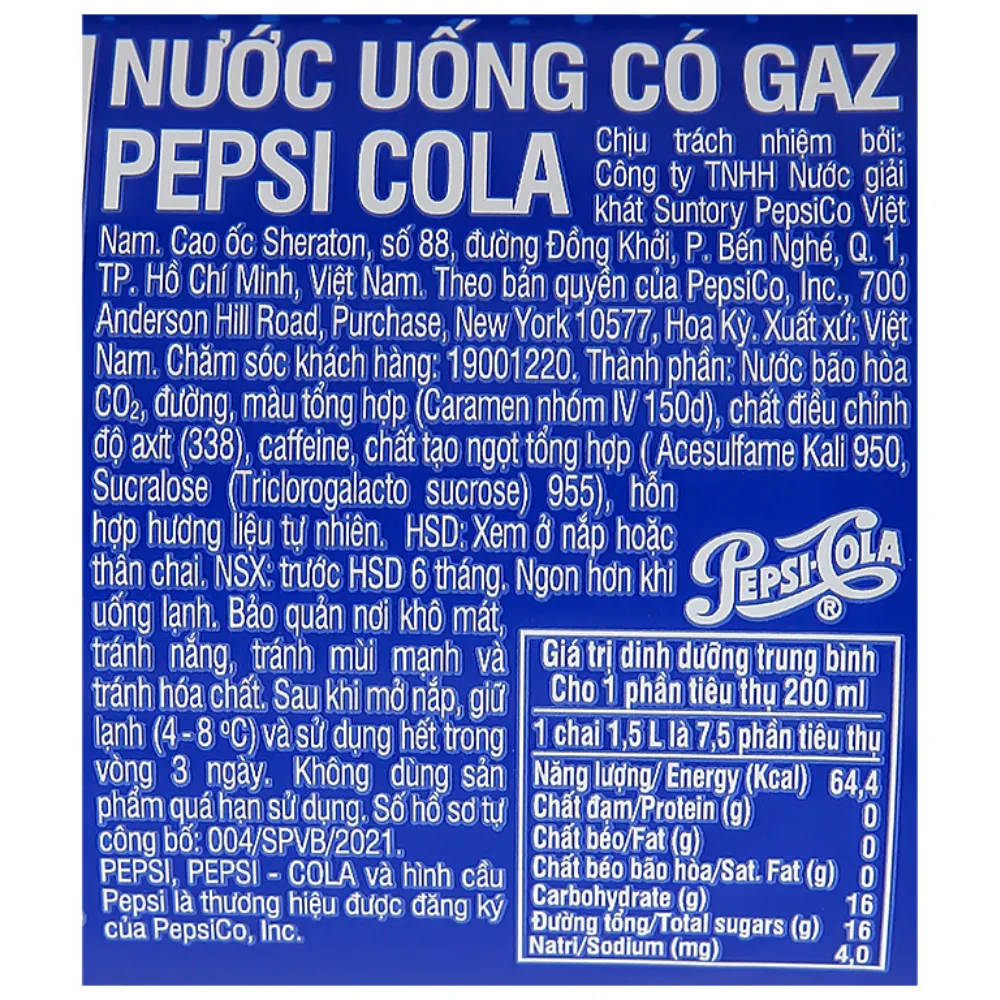 Lốc 6 chai nước ngọt Pepsi Cola 1.5L