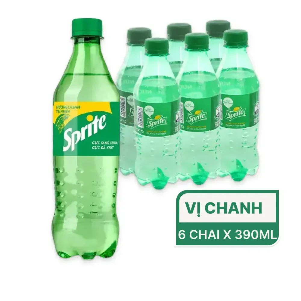 Lốc 6 chai nước ngọt Sprite chanh 390ml