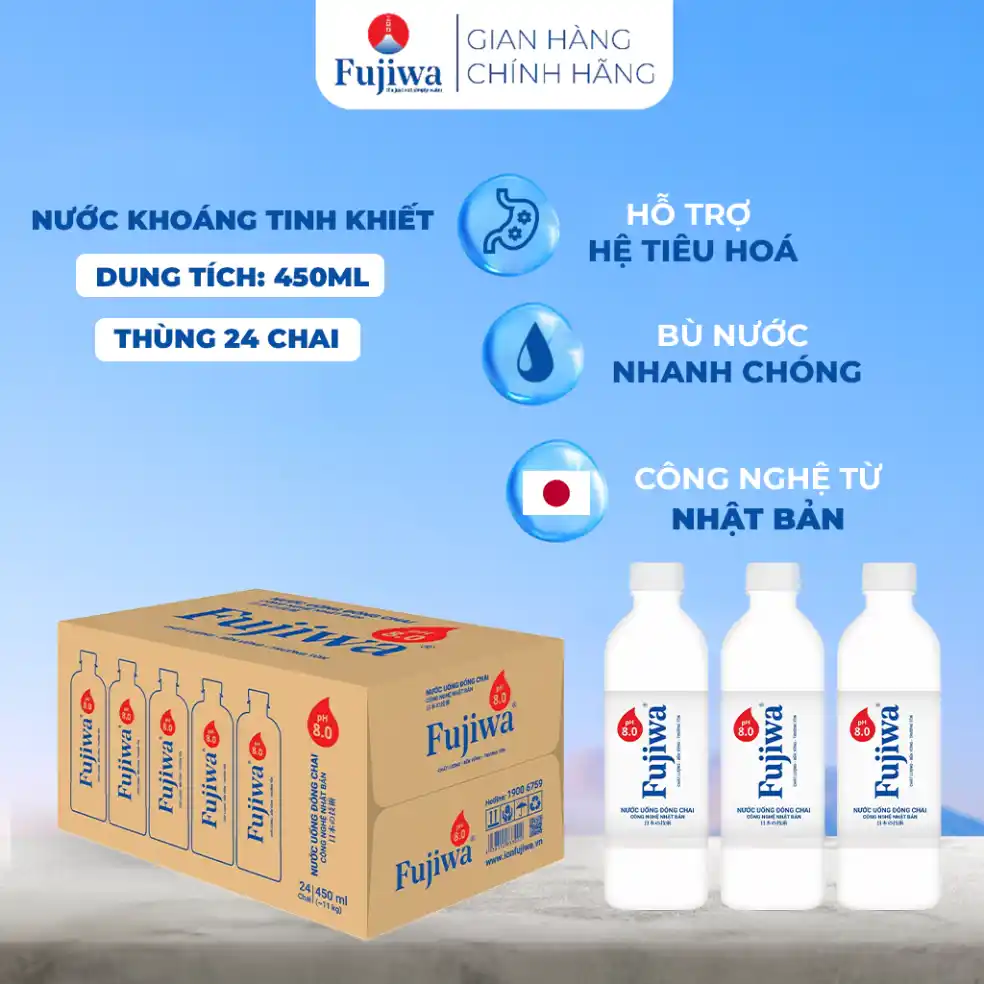 Lốc 6 chai nước pH8 bổ sung kiềm Fujiwa 450ml