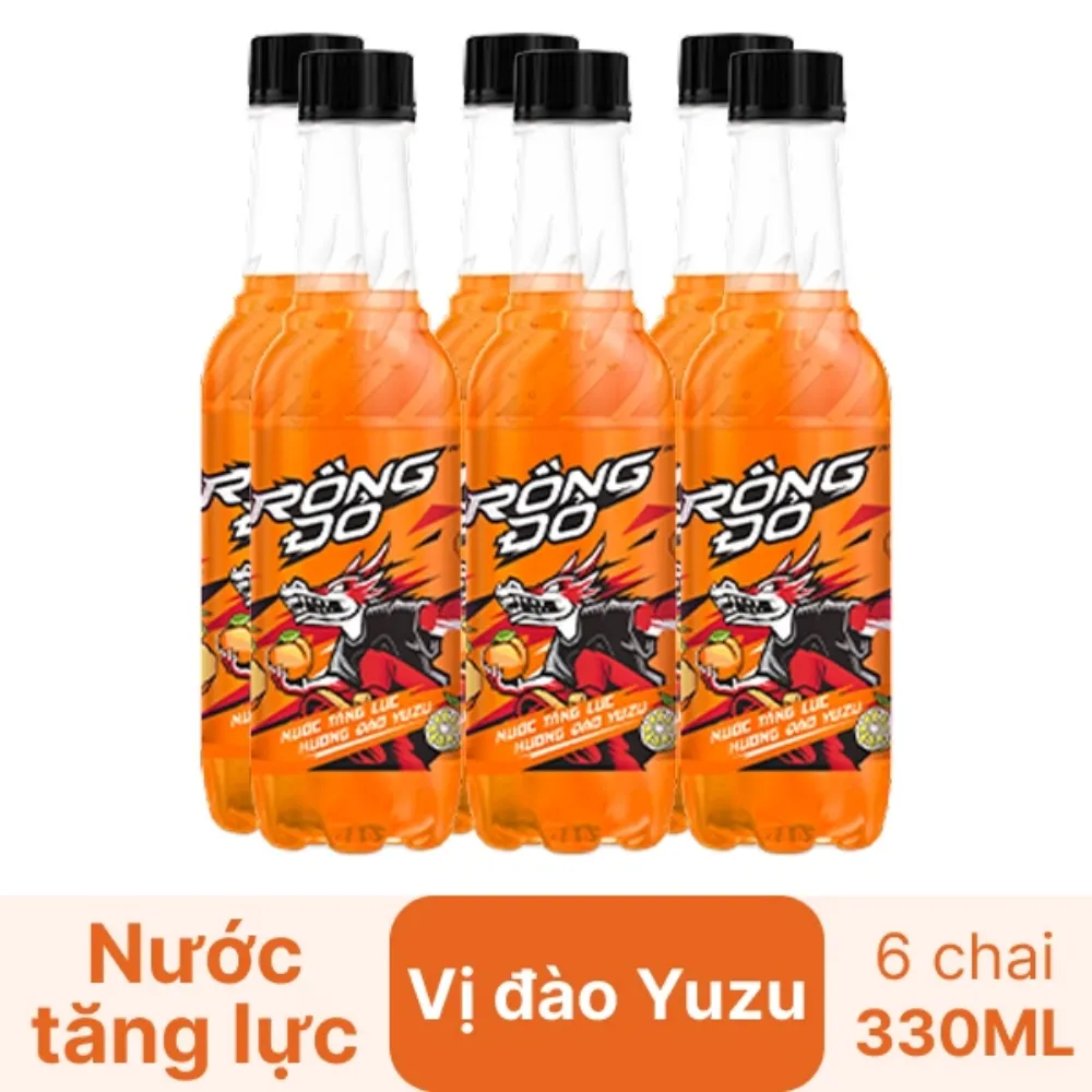 Lốc 6 chai nước tăng lực Rồng Đỏ hương đào Yuzu 330ml