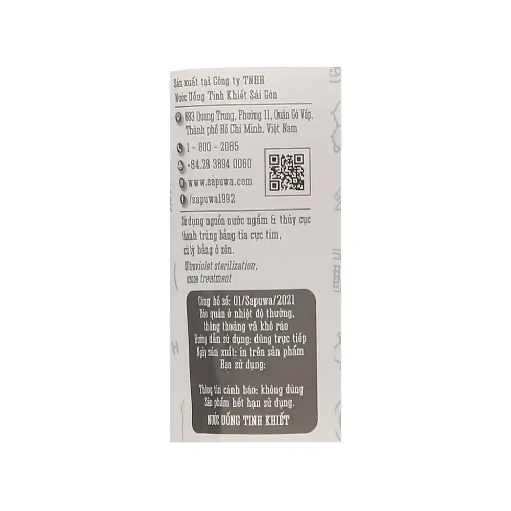 Lốc 6 chai nước uống tinh khiết Sapuwa 500ml