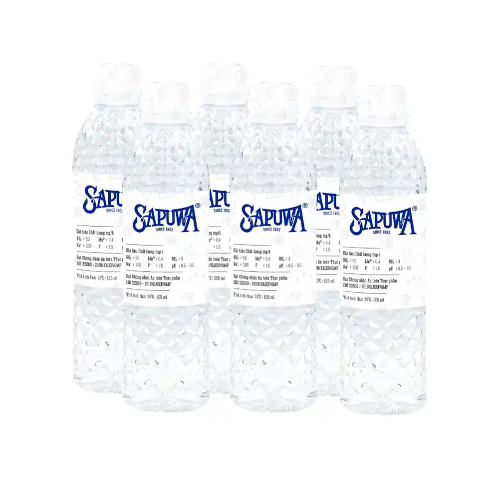 Lốc 6 chai nước uống tinh khiết Sapuwa 500ml