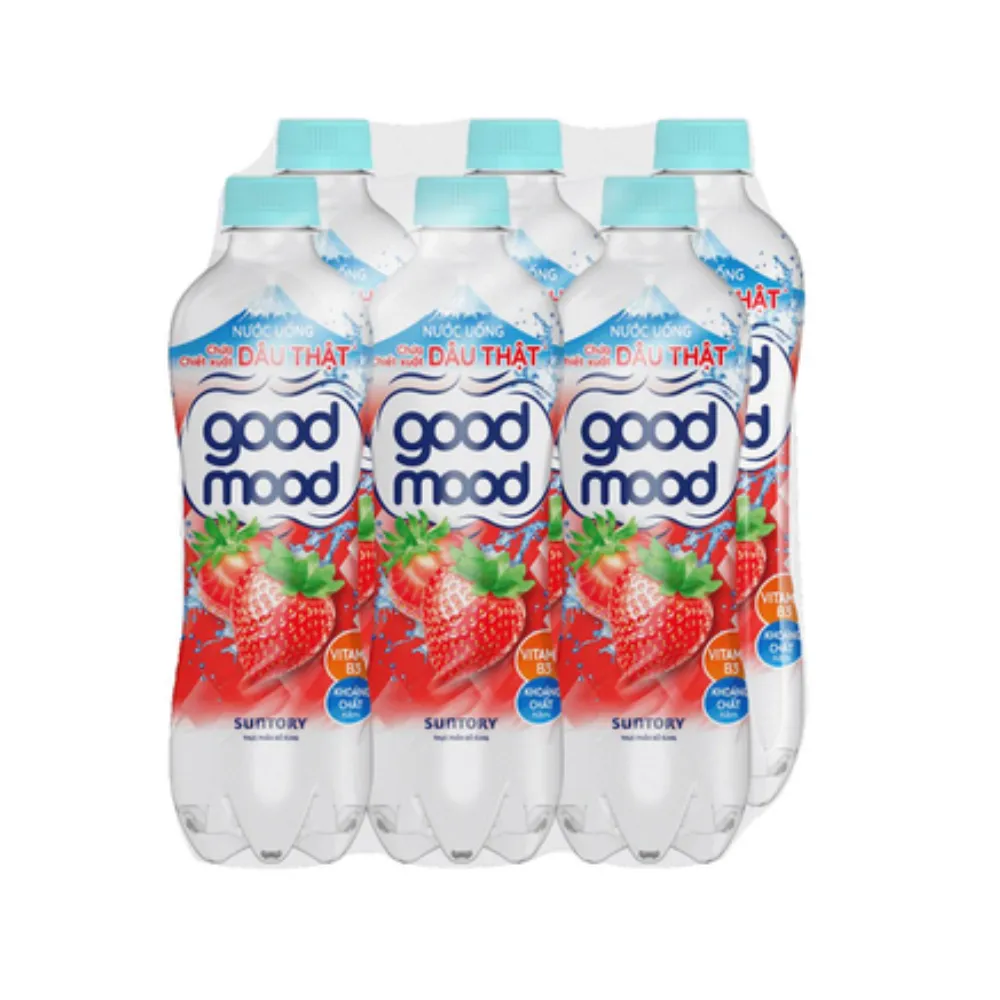 Lốc 6 chai nước uống Good mood vị dâu 450ml