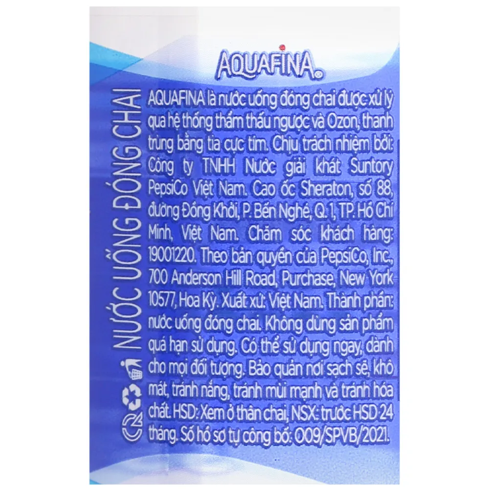 Lốc 6 chai nước uống tinh khiết Aquafina 355ml