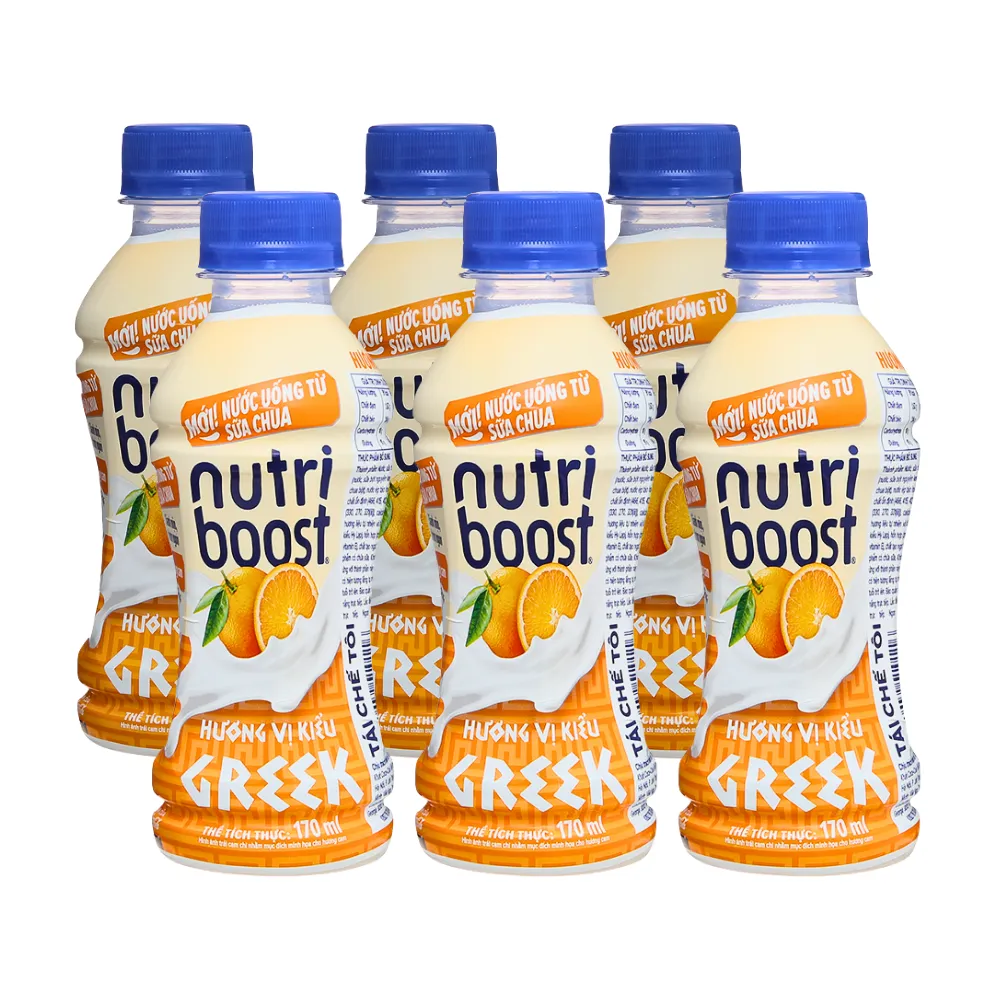Lốc 6 chai sữa chua uống Nutriboost Hy Lạp cam 170ml
