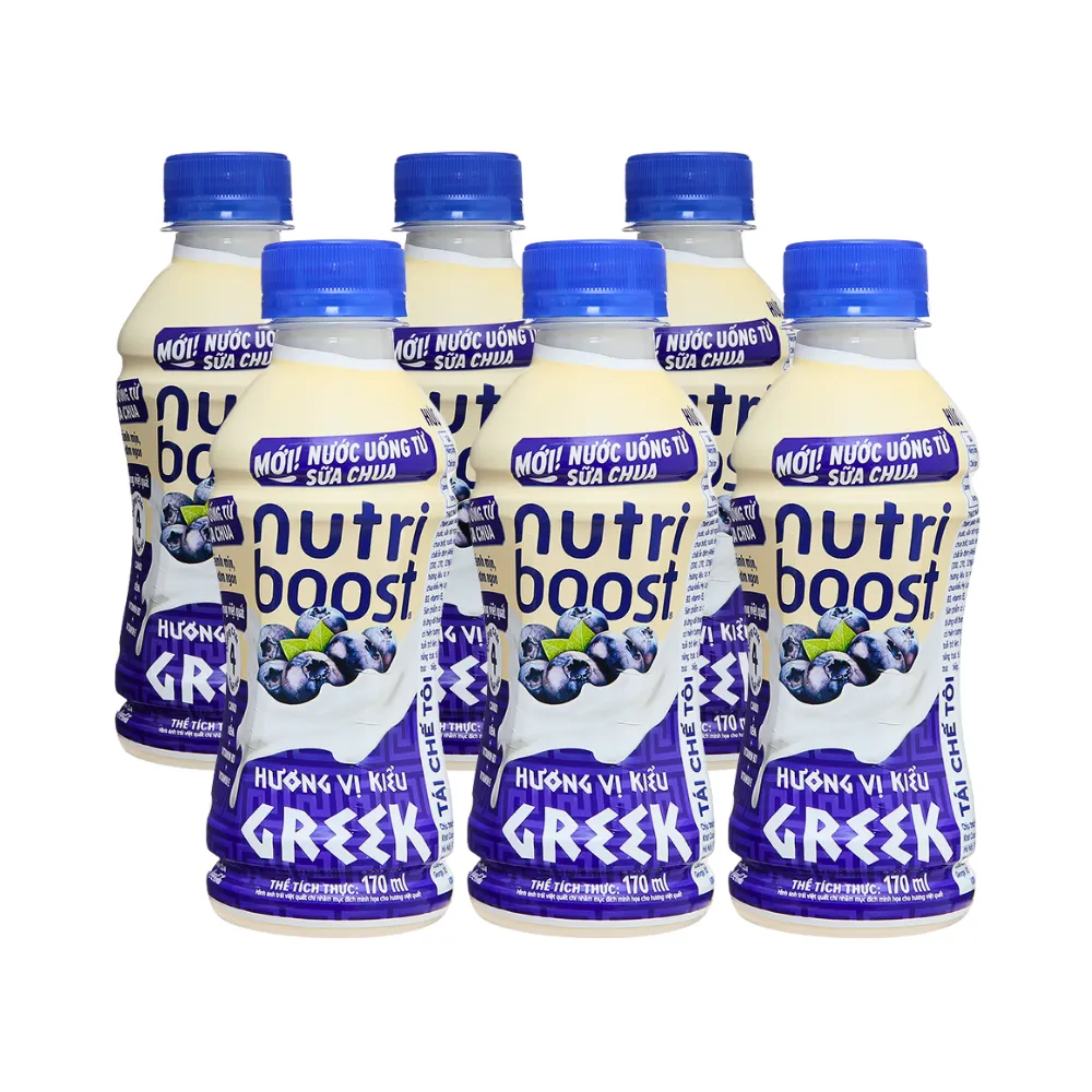 Lốc 6 chai sữa chua uống Nutriboost Hy Lạp việt quất 170ml
