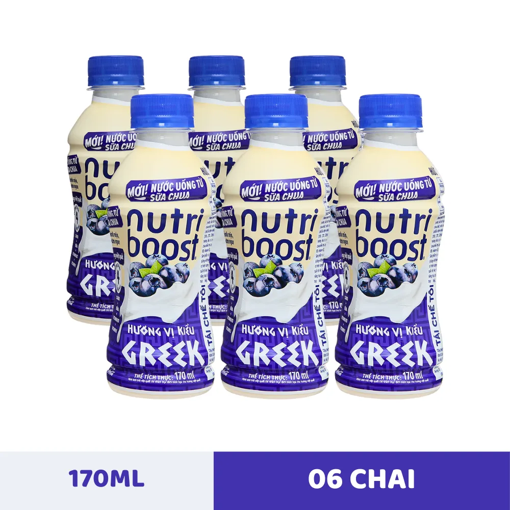 Lốc 6 chai sữa chua uống Nutriboost Hy Lạp việt quất 170ml