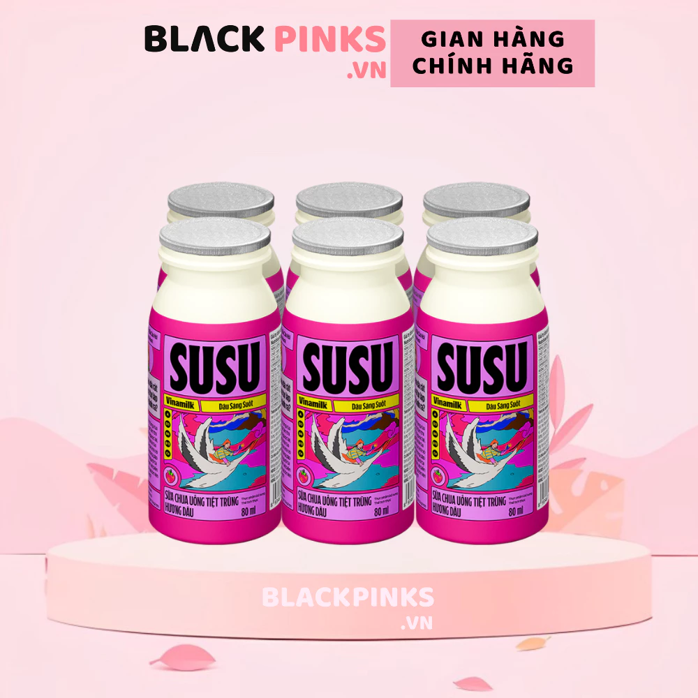 Lốc 6 chai sữa chua uống tiệt trùng Susu hương cam/dâu/táo nho/việt quất chuối 80ml