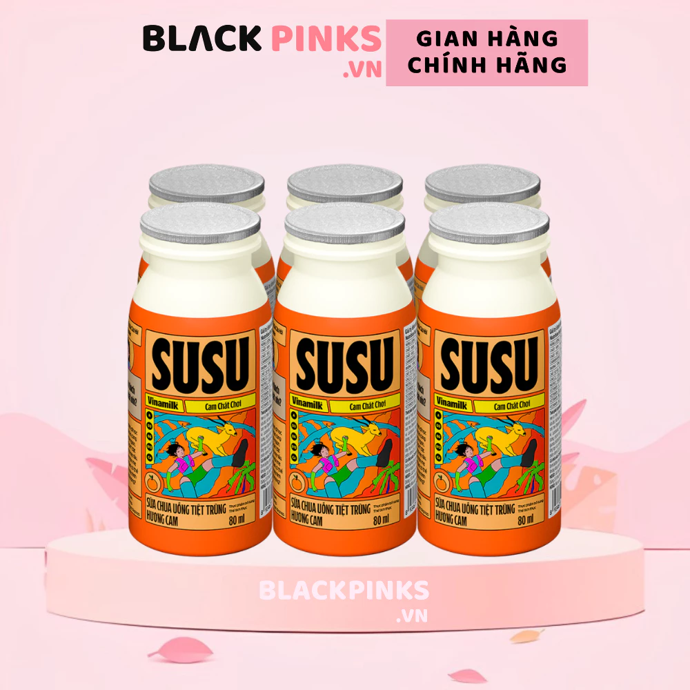 Lốc 6 chai sữa chua uống tiệt trùng Susu hương cam/dâu/táo nho/việt quất chuối 80ml
