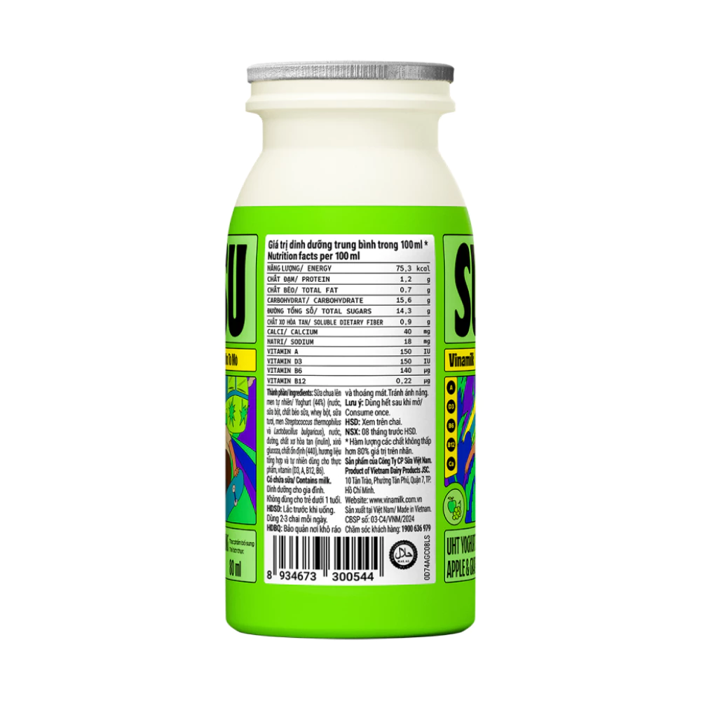 Lốc 6 chai sữa chua uống tiệt trùng Susu hương cam/dâu/táo nho/việt quất chuối 80ml