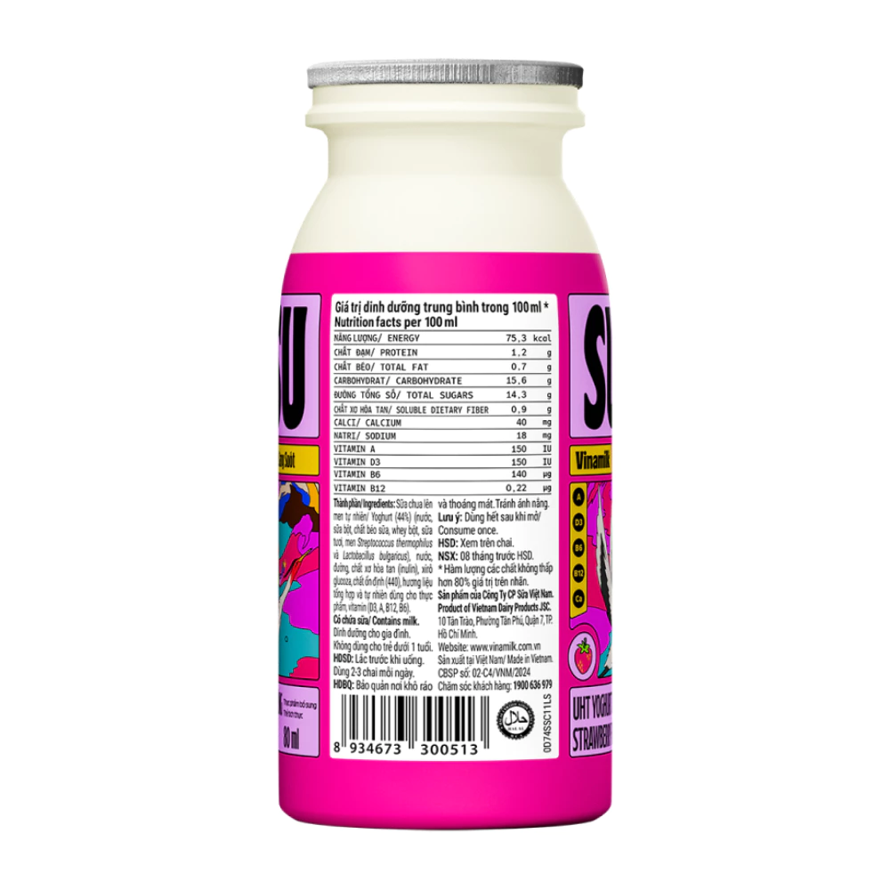 Lốc 6 chai sữa chua uống tiệt trùng Susu hương cam/dâu/táo nho/việt quất chuối 80ml