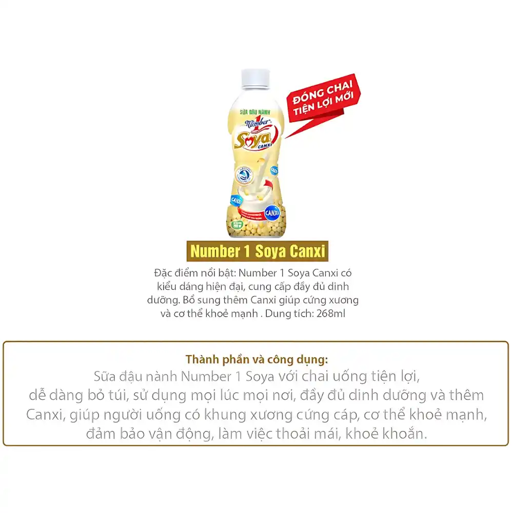 Lốc 6 chai sữa đậu nành canxi Soya Number1 268ml