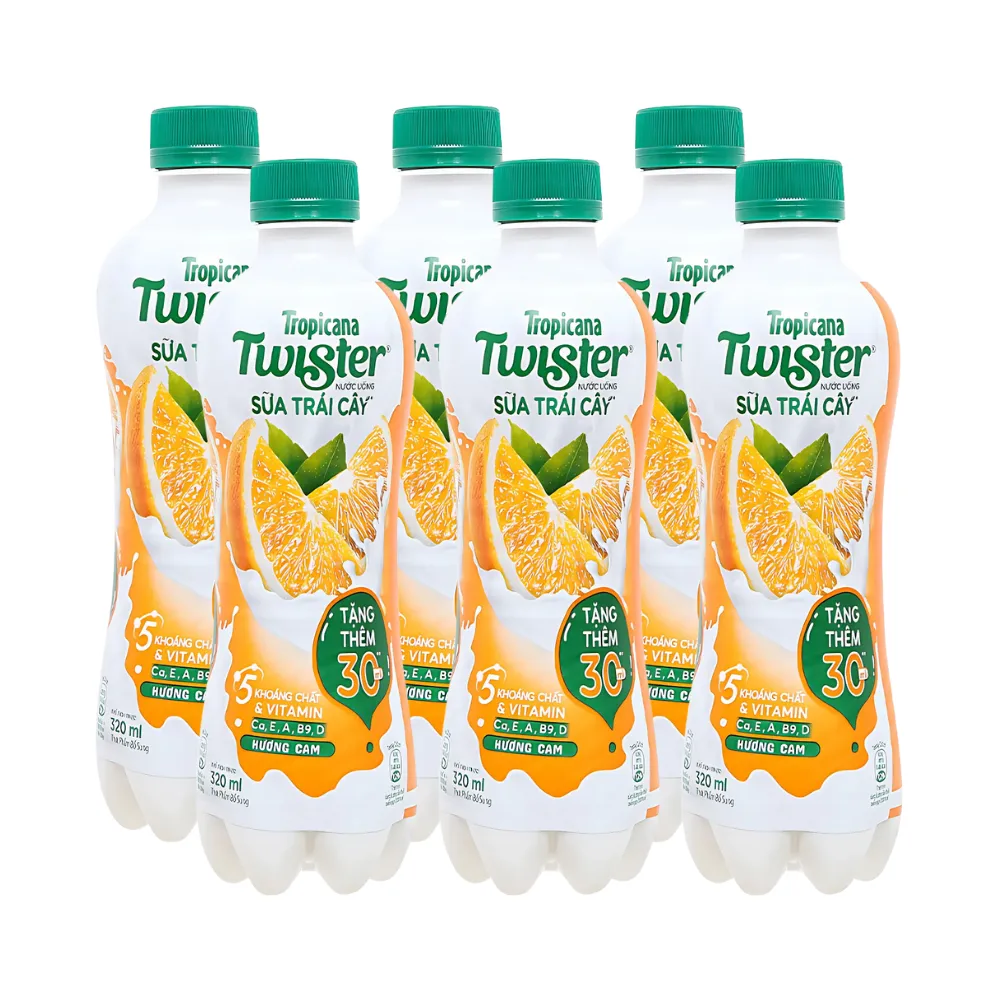 Lốc 6 chai sữa trái cây Juicy Milk vị cam 320ml