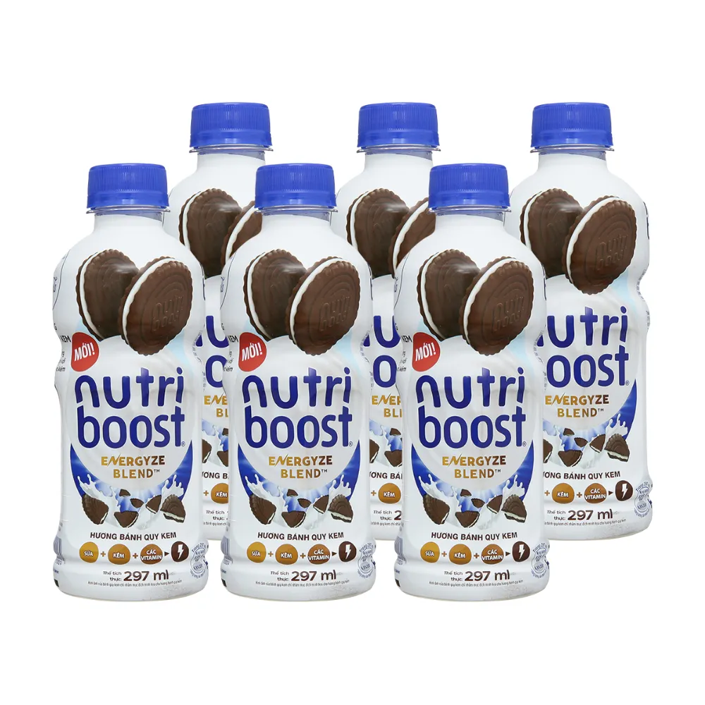 Lốc 6 chai sữa trái cây Nutriboost bánh quy kem 297ml