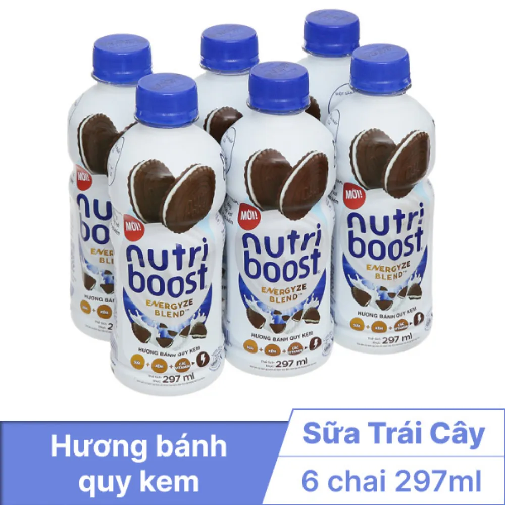 Lốc 6 chai sữa trái cây Nutriboost bánh quy kem 297ml