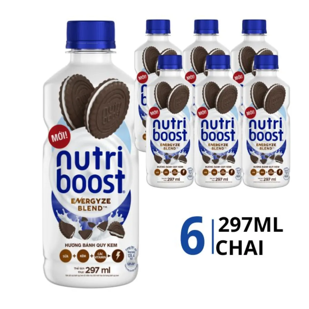 Lốc 6 chai sữa trái cây Nutriboost bánh quy kem 297ml