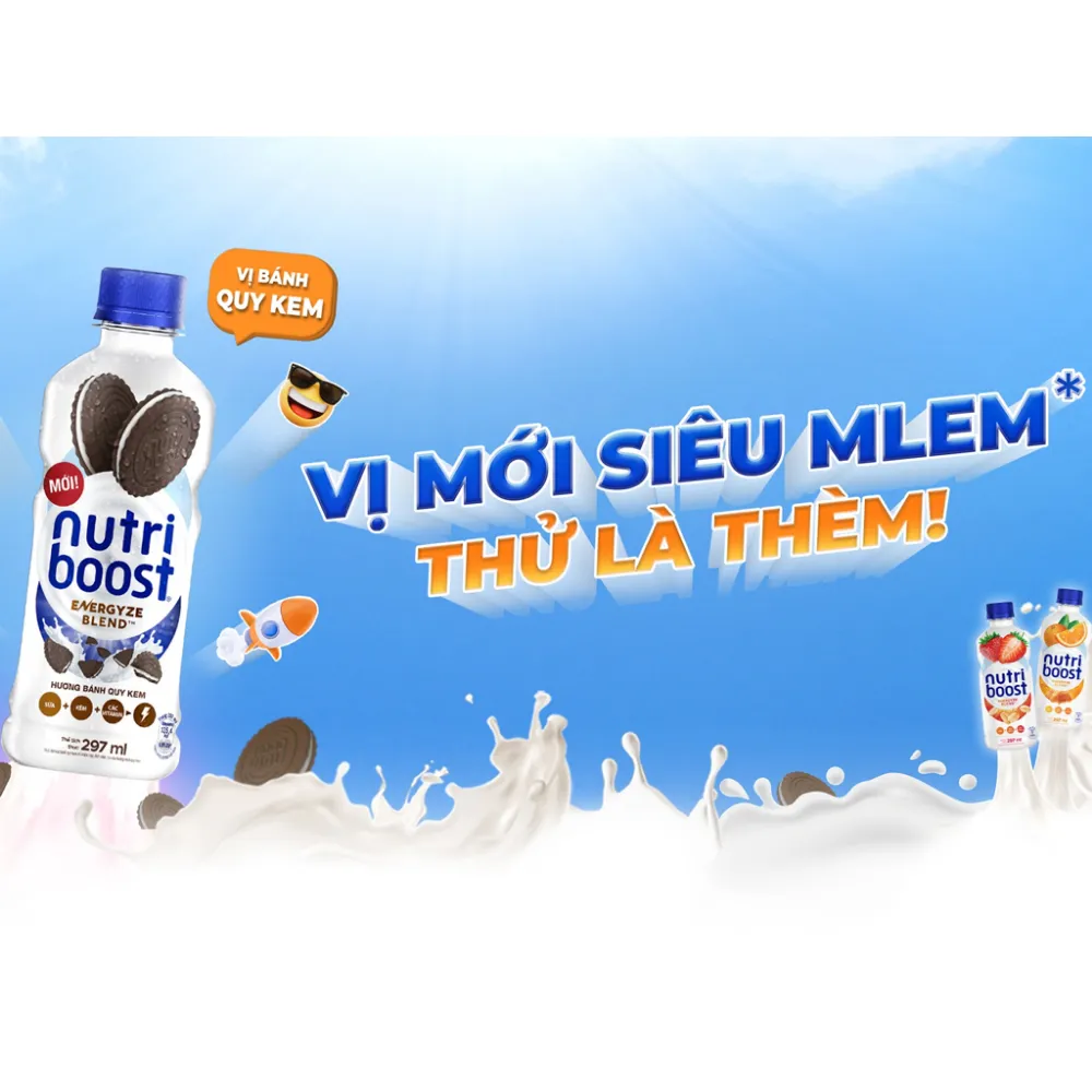 Lốc 6 chai sữa trái cây Nutriboost bánh quy kem 297ml