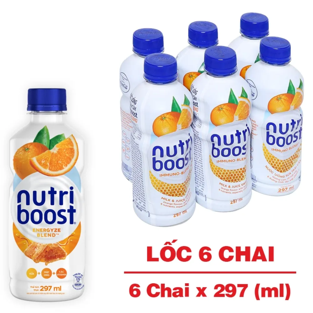 Lốc 6 chai sữa trái cây Nutriboost cam mật ong 297ml