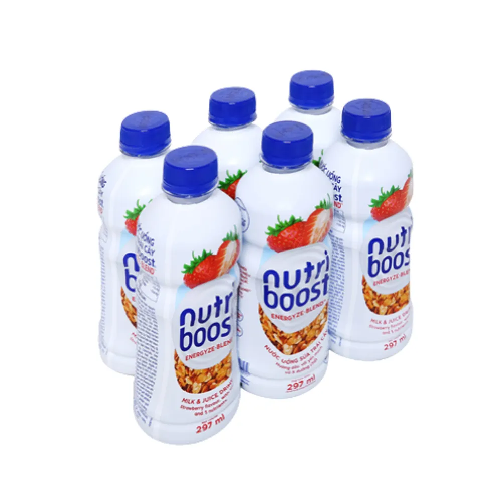 Lốc 6 chai sữa trái cây Nutriboost dâu và yến mạch 297ml