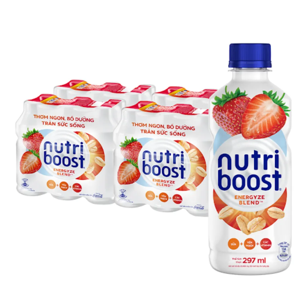 Lốc 6 chai sữa trái cây Nutriboost dâu và yến mạch 297ml