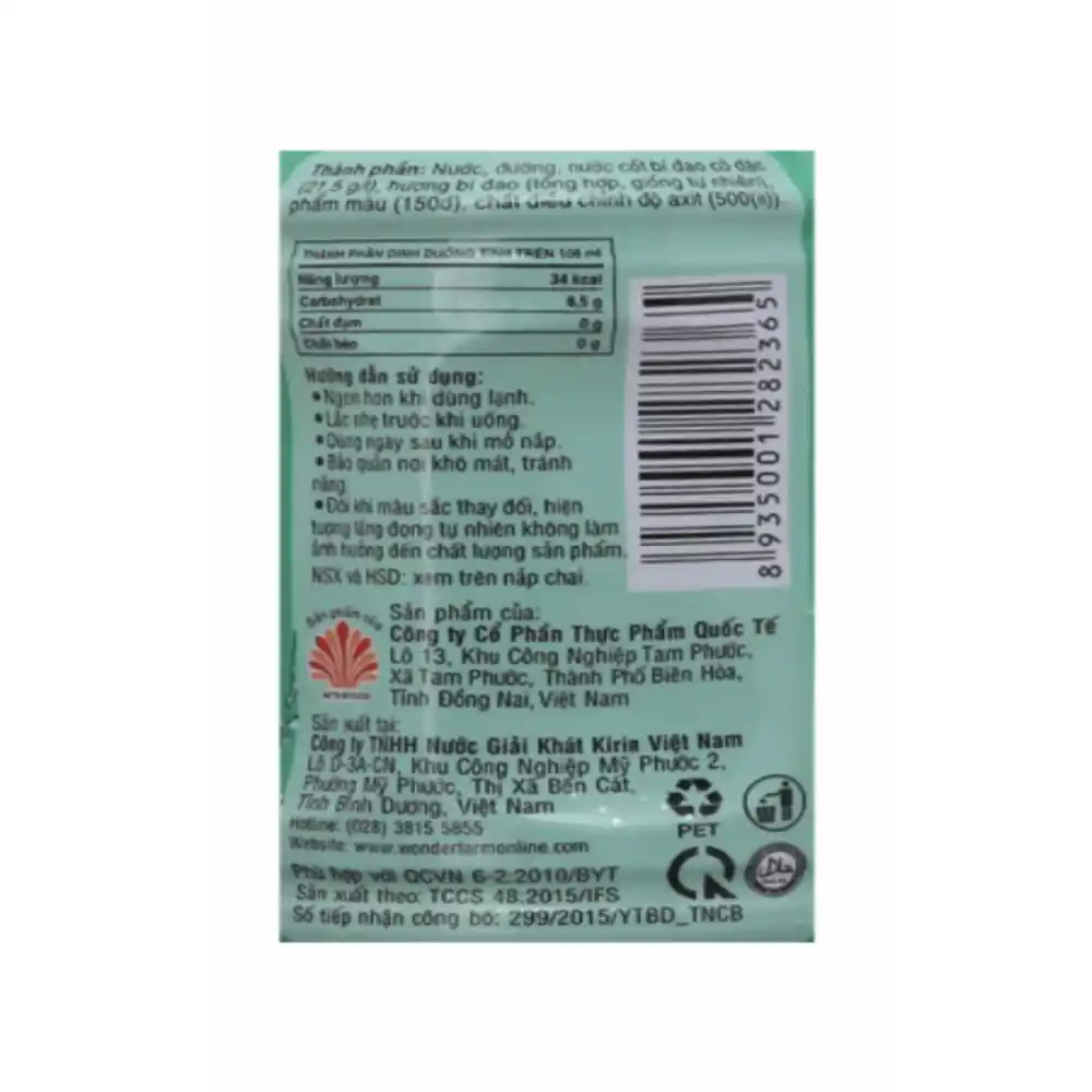 Lốc 6 chai trà bí đao Wonderfarm chai 280 ml