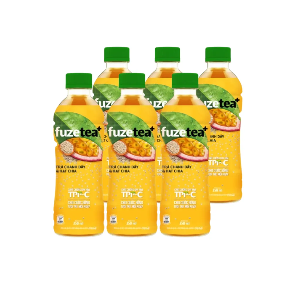 Lốc 6 chai trà chanh dây và hạt chia Fuzetea+ 350ml