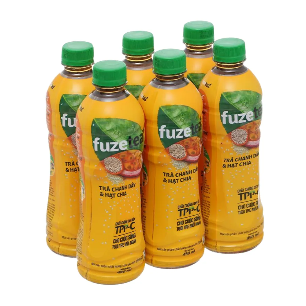 Lốc 6 chai trà chanh dây và hạt chia Fuzetea+ 450ml