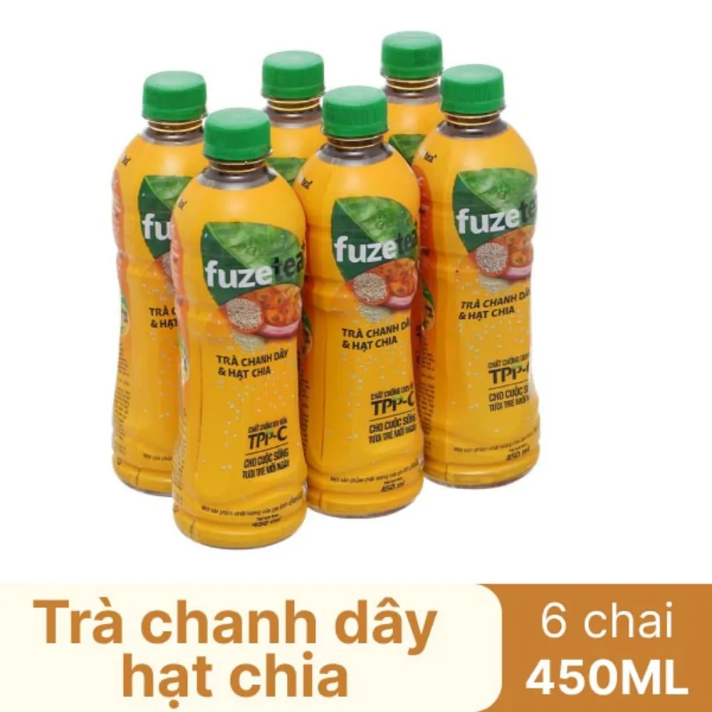 Lốc 6 chai trà chanh dây và hạt chia Fuzetea+ 450ml