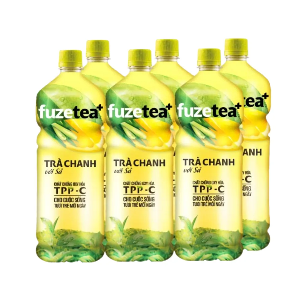 Lốc 6 chai trà chanh sả Fuzetea+ 1L