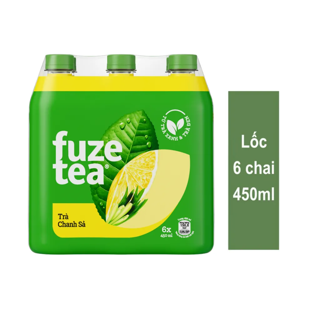 Lốc 6 chai trà chanh sả Fuzetea+ 450ml