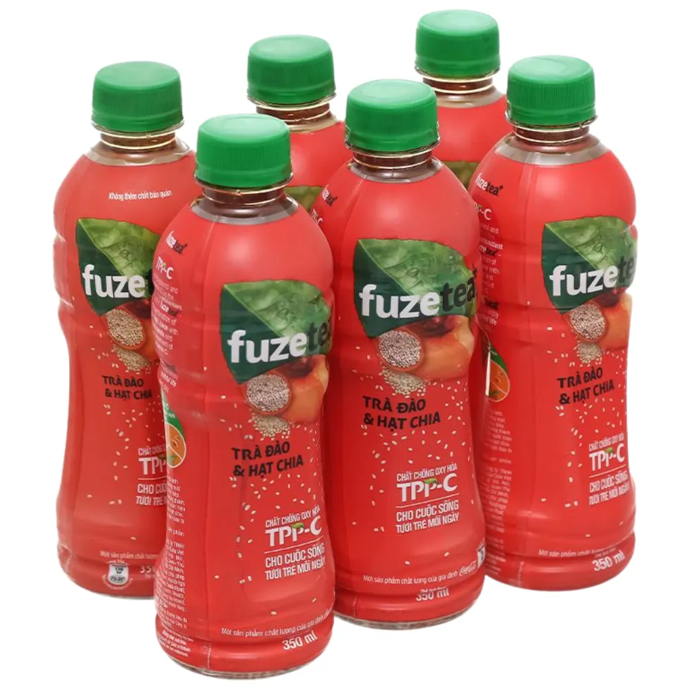 Lốc 6 chai trà đào và hạt chia Fuzetea+ 350ml