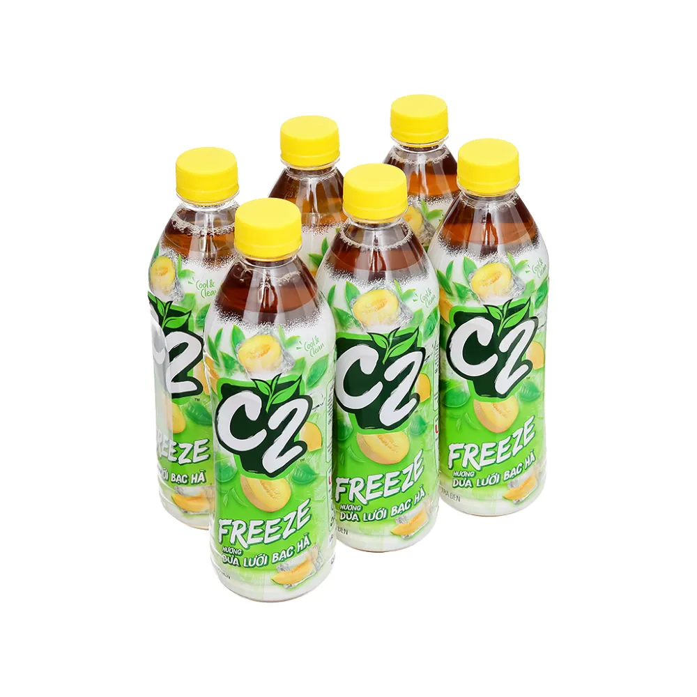 Lốc 6 chai trà đen C2 Freeze hương dưa lưới bạc hà 455ml