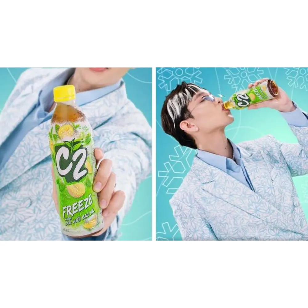 Lốc 6 chai trà đen C2 Freeze hương dưa lưới bạc hà 455ml