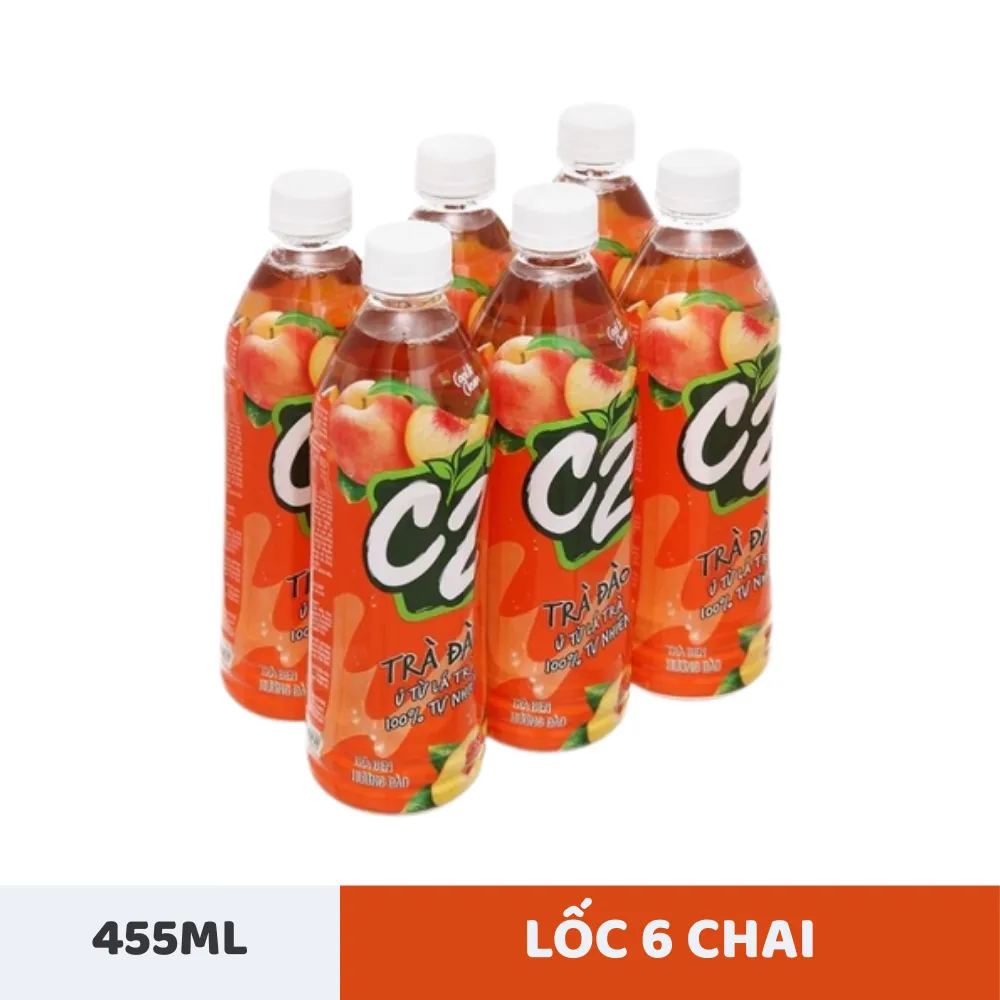 Lốc 6 chai trà đen C2 hương đào 455ml